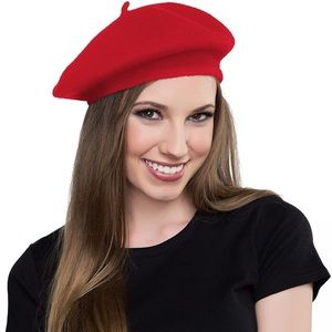 Red wool beret hat